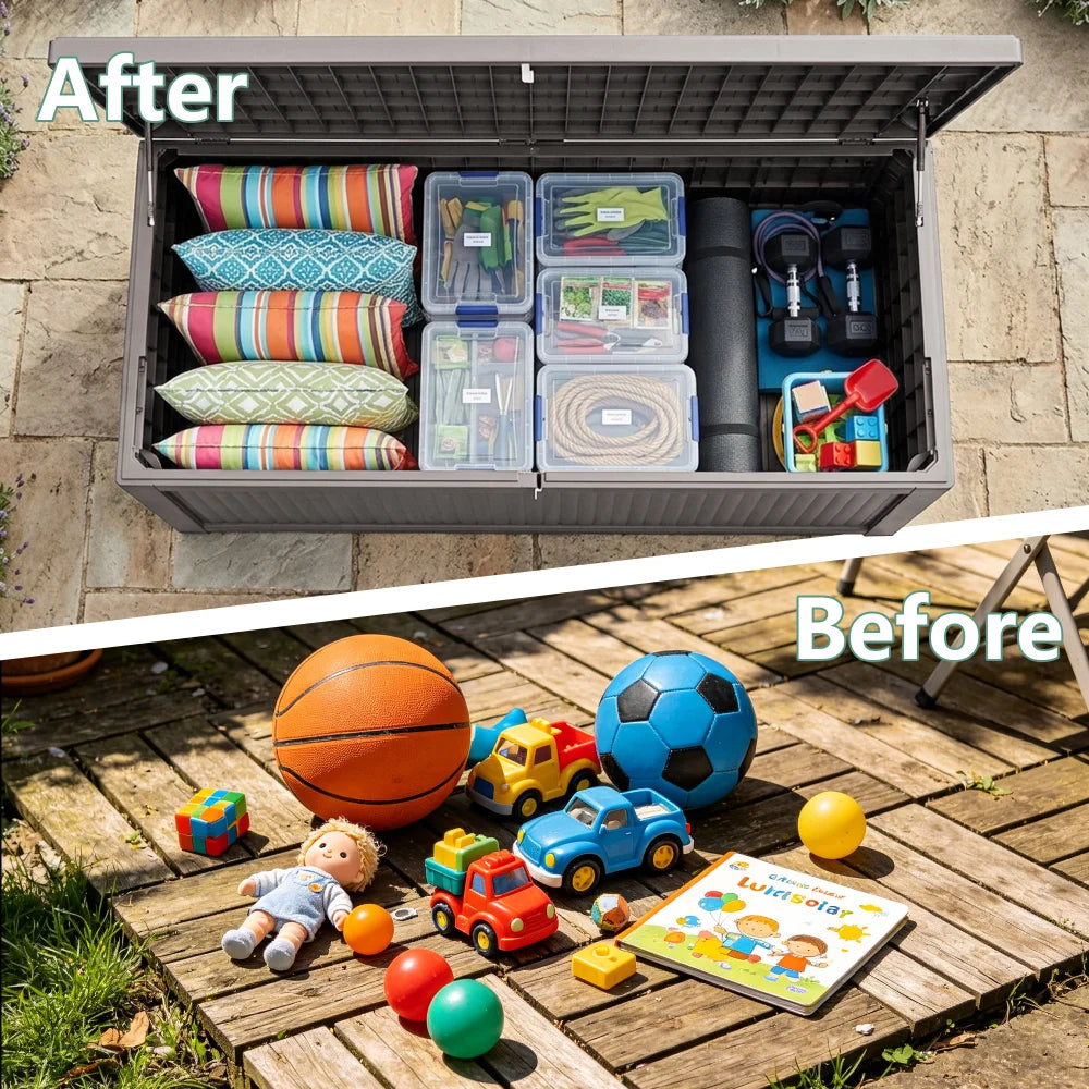 Outdoor Storage Box Dimensions and Feature Display