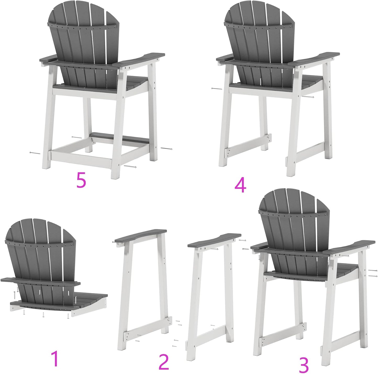 Outdoor Tall Adirondack Chairs, HDPE Weather Resistant Outdoor Balcony Patio Bar Stool Chair with Widened Arms, High Back, Footrest All-Weather Bar Chair for Garden, Yard, Backyard, Capacity 400lbs