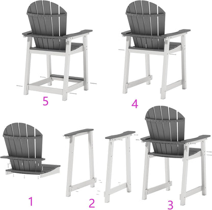 Outdoor Tall Adirondack Chairs, HDPE Weather Resistant Outdoor Balcony Patio Bar Stool Chair with Widened Arms, High Back, Footrest All-Weather Bar Chair for Garden, Yard, Backyard, Capacity 400lbs