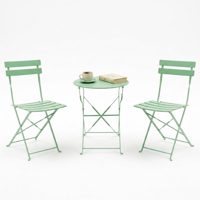 Yardgrace 3-Piece Folding Patio Bistro Set, Small Metal Outdoor Table and 2 Chairs Set, Weather-Resistant Balcony Furniture, No Assembly Required