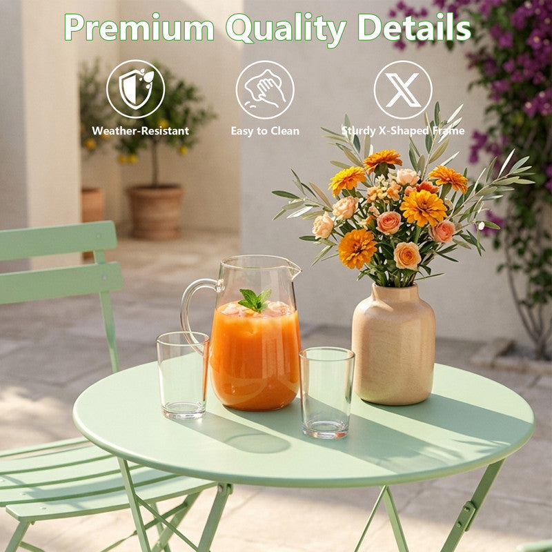 Yardgrace 3-Piece Folding Patio Bistro Set, Small Metal Outdoor Table and 2 Chairs Set, Weather-Resistant Balcony Furniture, No Assembly Required