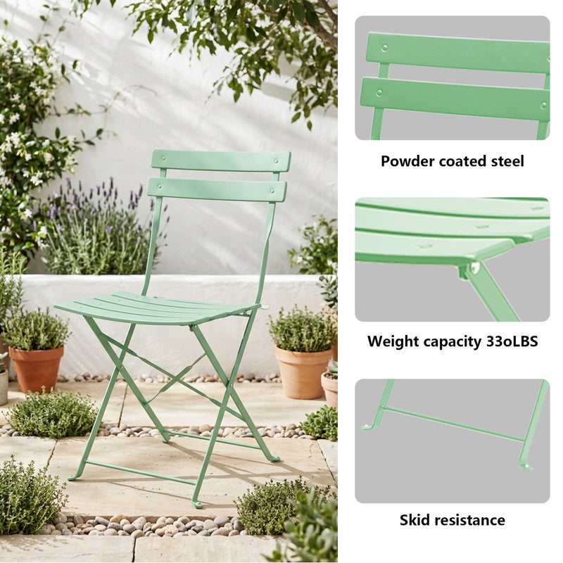 Yardgrace 3-Piece Folding Patio Bistro Set, Small Metal Outdoor Table and 2 Chairs Set, Weather-Resistant Balcony Furniture, No Assembly Required