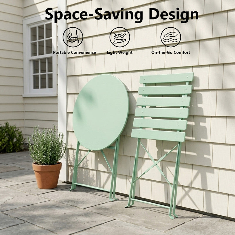 Yardgrace 3-Piece Folding Patio Bistro Set, Small Metal Outdoor Table and 2 Chairs Set, Weather-Resistant Balcony Furniture, No Assembly Required