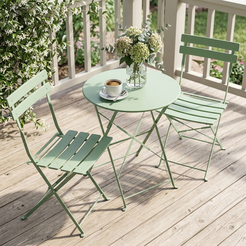 Yardgrace 3-Piece Folding Patio Bistro Set, Small Metal Outdoor Table and 2 Chairs Set, Weather-Resistant Balcony Furniture, No Assembly Required