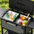 Large capacity rolling cooler cart with divided ice storage area for bottles, cans, and fresh refreshments