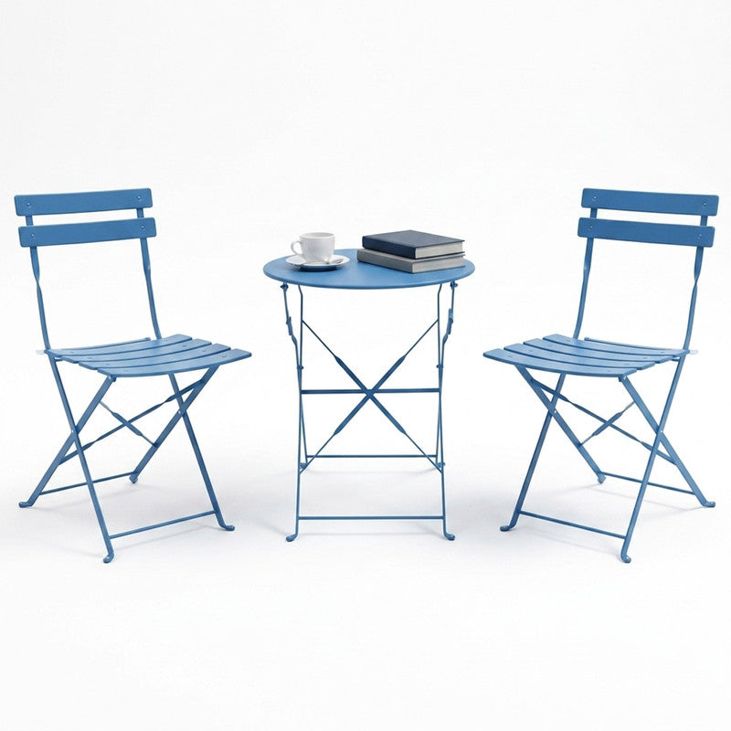 Yardgrace 3-Piece Folding Patio Bistro Set, Small Metal Outdoor Table and 2 Chairs Set, Weather-Resistant Balcony Furniture, No Assembly Required
