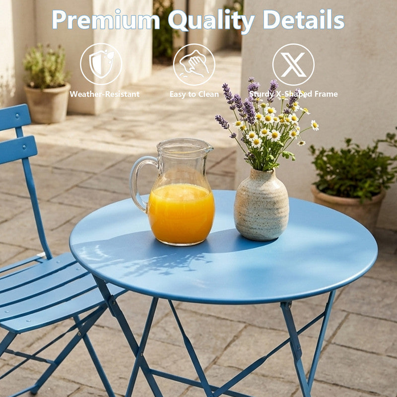 Yardgrace 3-Piece Folding Patio Bistro Set, Small Metal Outdoor Table and 2 Chairs Set, Weather-Resistant Balcony Furniture, No Assembly Required
