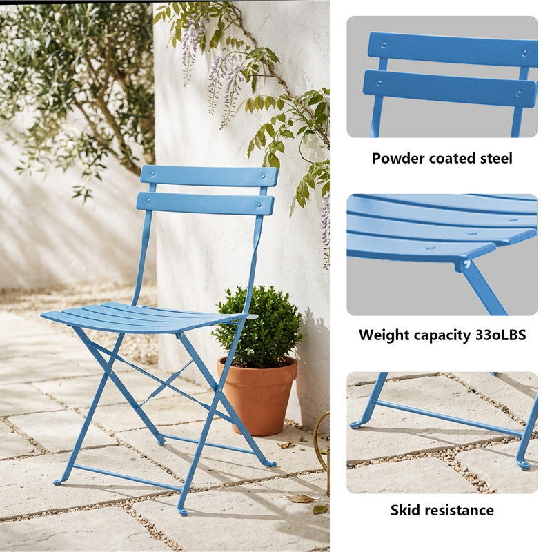 Yardgrace 3-Piece Folding Patio Bistro Set, Small Metal Outdoor Table and 2 Chairs Set, Weather-Resistant Balcony Furniture, No Assembly Required