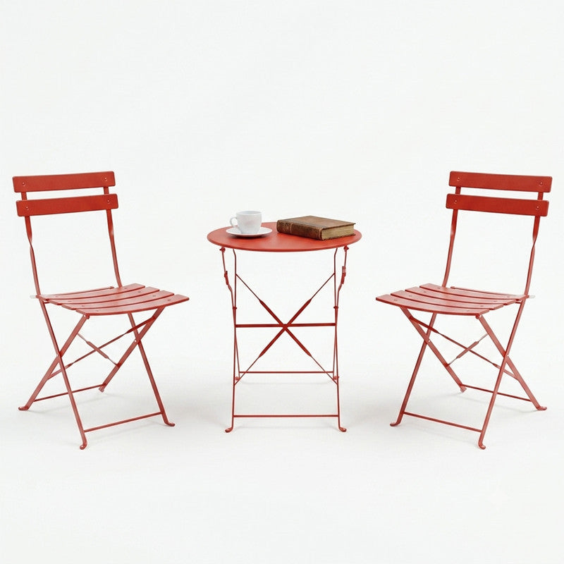 Yardgrace 3-Piece Folding Patio Bistro Set, Small Metal Outdoor Table and 2 Chairs Set, Weather-Resistant Balcony Furniture, No Assembly Required