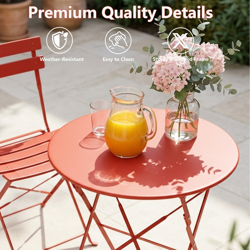 Yardgrace 3-Piece Folding Patio Bistro Set, Small Metal Outdoor Table and 2 Chairs Set, Weather-Resistant Balcony Furniture, No Assembly Required