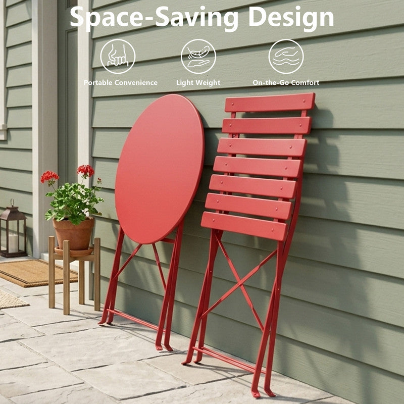 Yardgrace 3-Piece Folding Patio Bistro Set, Small Metal Outdoor Table and 2 Chairs Set, Weather-Resistant Balcony Furniture, No Assembly Required