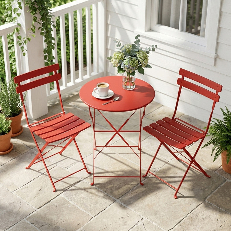 Yardgrace 3-Piece Folding Patio Bistro Set, Small Metal Outdoor Table and 2 Chairs Set, Weather-Resistant Balcony Furniture, No Assembly Required