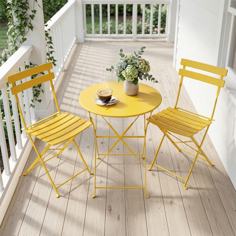 Yardgrace 3-Piece Folding Patio Bistro Set, Small Metal Outdoor Table and 2 Chairs Set, Weather-Resistant Balcony Furniture, No Assembly Required
