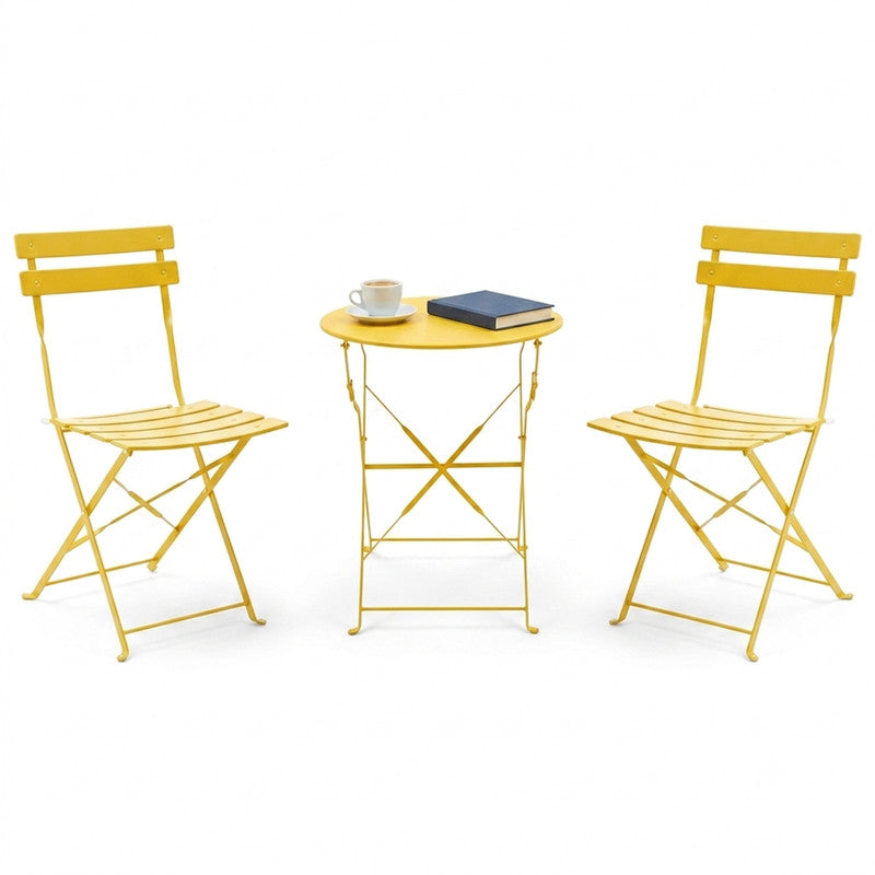 Yardgrace 3-Piece Folding Patio Bistro Set, Small Metal Outdoor Table and 2 Chairs Set, Weather-Resistant Balcony Furniture, No Assembly Required