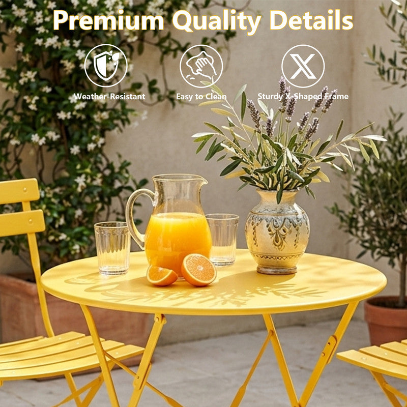 Yardgrace 3-Piece Folding Patio Bistro Set, Small Metal Outdoor Table and 2 Chairs Set, Weather-Resistant Balcony Furniture, No Assembly Required