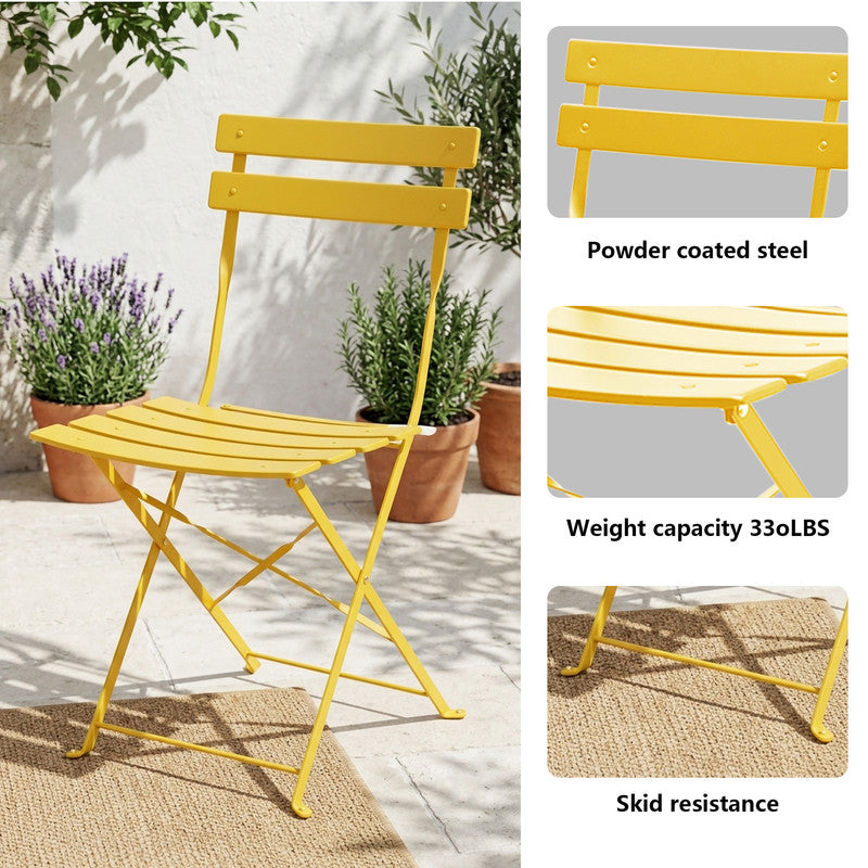 Yardgrace 3-Piece Folding Patio Bistro Set, Small Metal Outdoor Table and 2 Chairs Set, Weather-Resistant Balcony Furniture, No Assembly Required