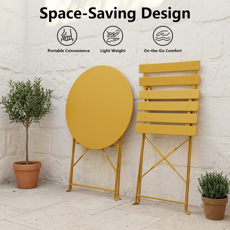 Yardgrace 3-Piece Folding Patio Bistro Set, Small Metal Outdoor Table and 2 Chairs Set, Weather-Resistant Balcony Furniture, No Assembly Required