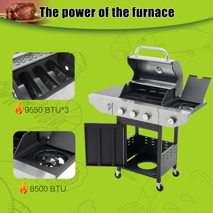 Gas Grill, 4 Burner/Silver BBQ Propane Gas Grill