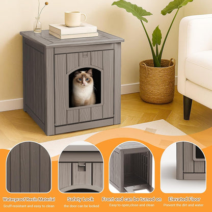 Yardgrac Outdoor Cat House - Weatherproof Resin Cat Houses for Outdoor Cats, Durable & Insulated Shelter for Garden, Patio, or Backyard