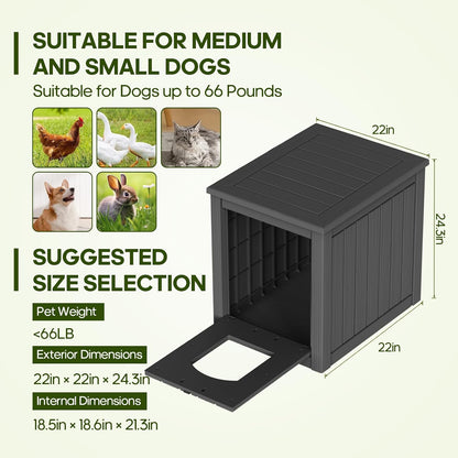 Yardgrace Outdoor Indoor Dog House,Resin Material Ventilate Waterproof Added to The Bottom,Multi-Functional Pet House for Small to Medium Dog(Black, Medium)