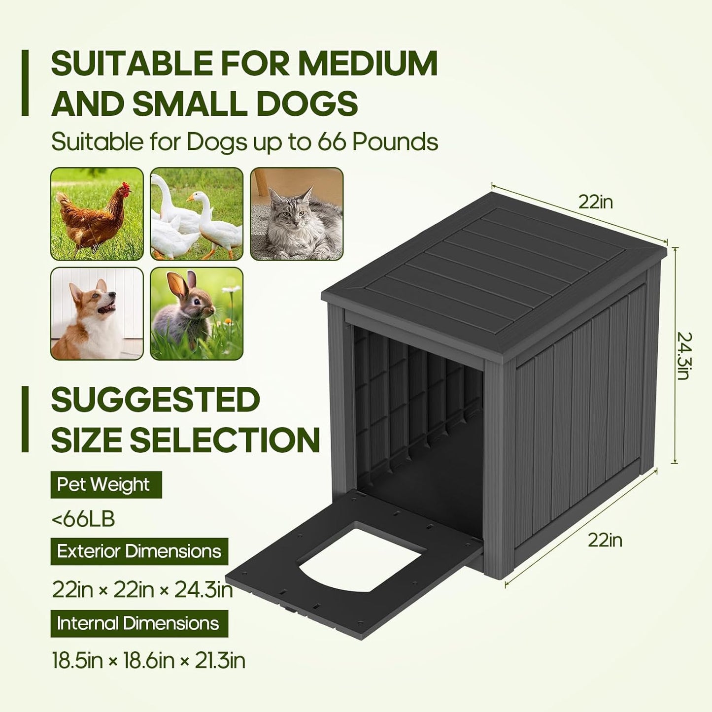 Yardgrace Outdoor Indoor Dog House,Resin Material Ventilate Waterproof Added to The Bottom,Multi-Functional Pet House for Small to Medium Dog(Black, Medium)