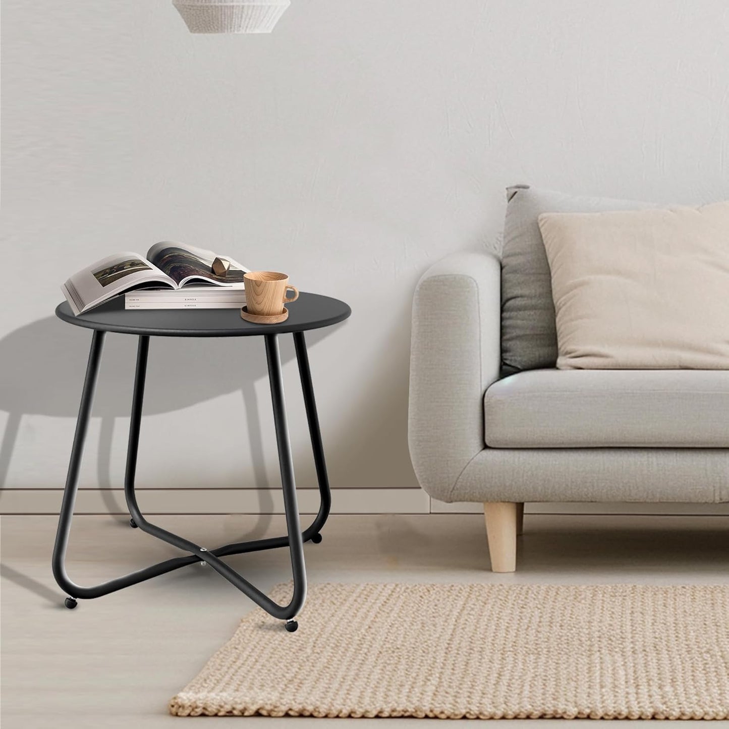 Patio Side Table Waterproof Round Metal Steel Weather Resistant Portable Outdoor and Indoor End Table for Garden Balcony Yard