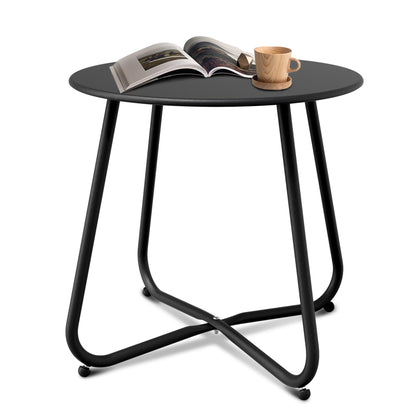 Patio Side Table Waterproof Round Metal Steel Weather Resistant Portable Outdoor and Indoor End Table for Garden Balcony Yard