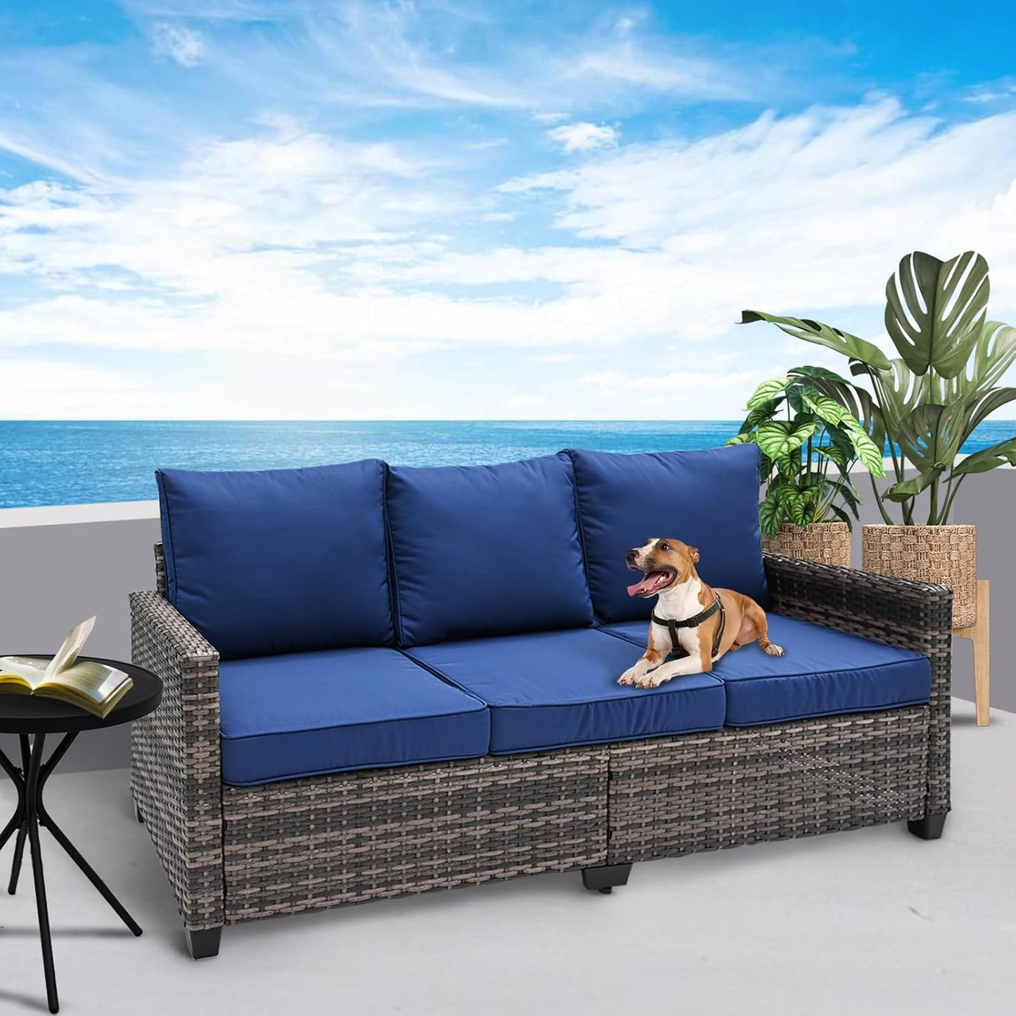 【Flash Sale】Yardgrace 3 Seats Outdoor Patio Furniture Set, Patio Sofa with High Curvy Back, All Weather Wicker Patio Couch, Premium Outdoor Sofa with Brown Wicker and Thick Cushions for Garden, Backyard, Porch