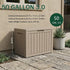 50 gallon light brown waterproof outdoor storage deck box with stormproof resin shell design