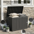 50 gallon black outdoor storage bench box with reinforced seat lid for patio seating and storage