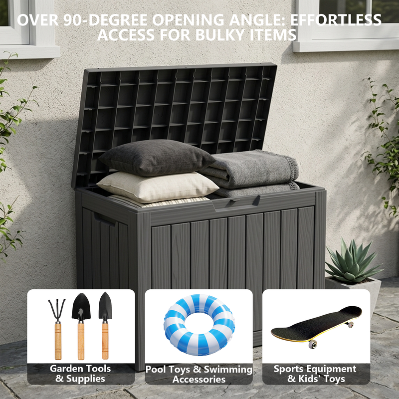 50 gallon black polypropylene resin deck box with waterproof, UV resistant and weatherproof design
