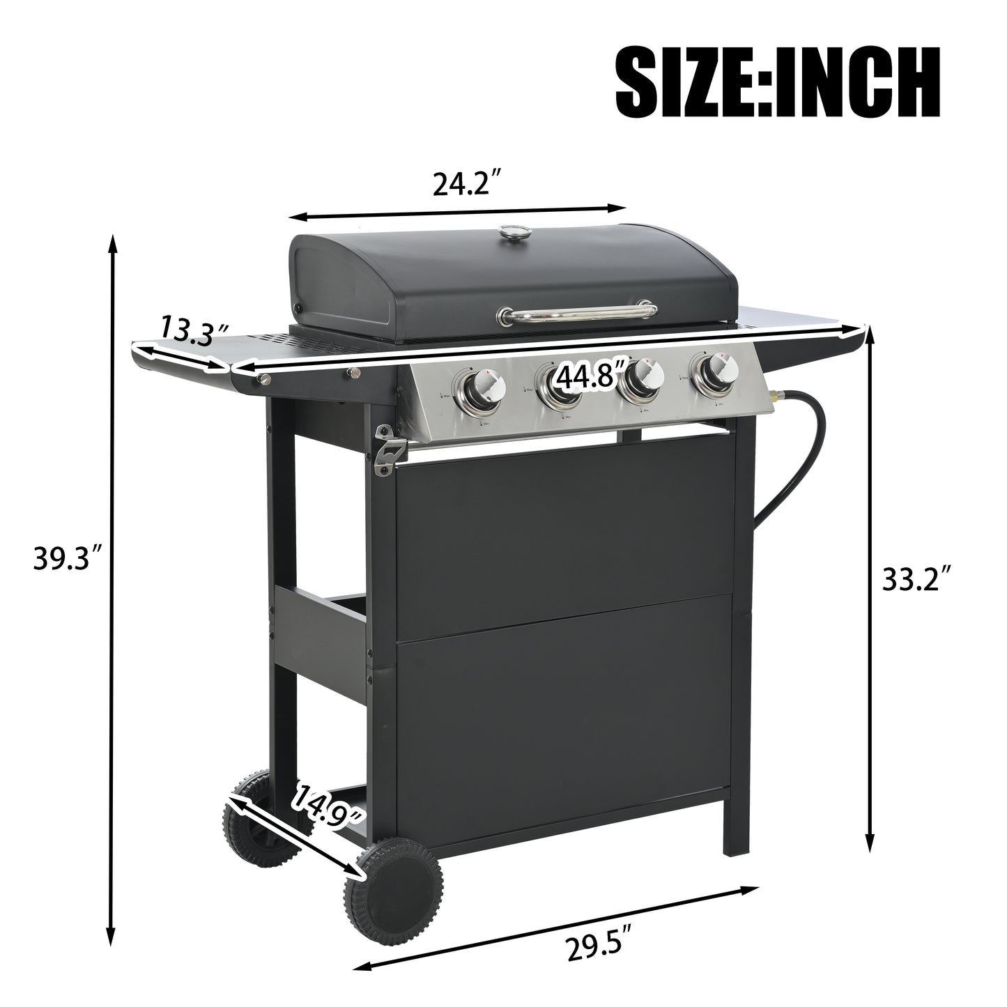 Propane Gas Grill with 4 Stainless Steel Burners 34,000 BTUs Black