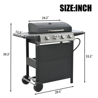 Propane Gas Grill with 4 Stainless Steel Burners 34,000 BTUs Black