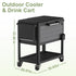 Gray 104 Qt rolling cooler cart size guide showing height, width, and depth measurements
