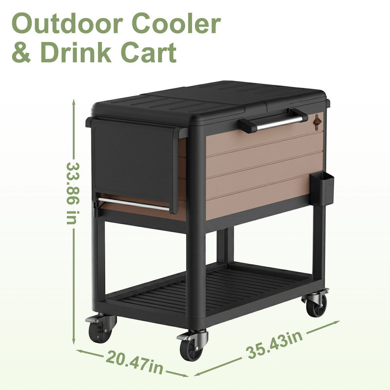 Yardgrace 104 Qt outdoor cooler cart dimensions showing overall size and rolling cart structure