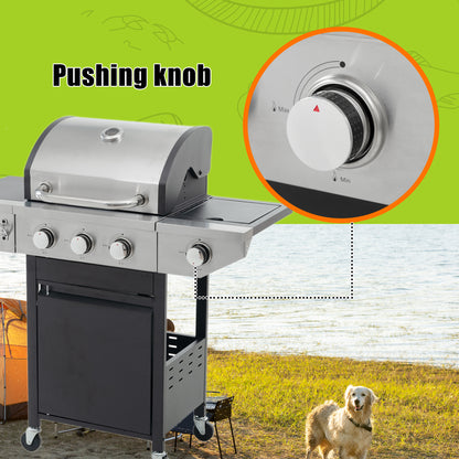 Gas Grill, 4 Burner/Silver BBQ Propane Gas Grill