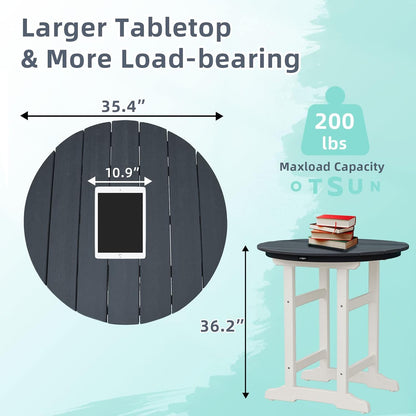Outdoor Bar Table, 35 Inch Round Side Table, All Weather Counter Height Table with Built-in Footrest, for Backyard, Garden, Indoor Outdoor Companion