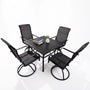 5-piece square patio dining set with four Textilene swivel chairs