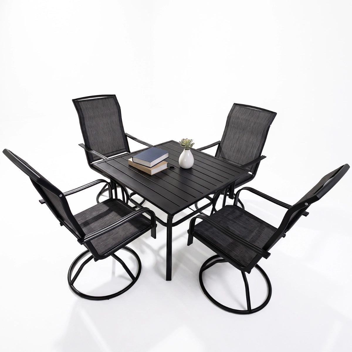 5-Piece Outdoor Patio Dining Set with Square Table & Textilene Chairs