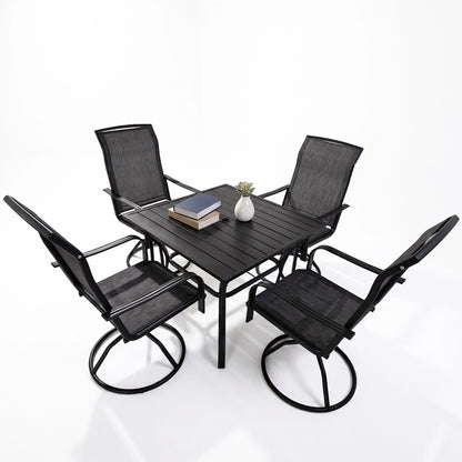 5-Piece Outdoor Patio Dining Set with Square Table & Textilene Chairs
