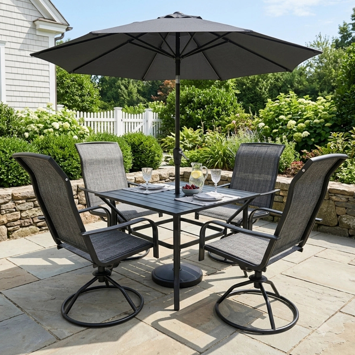 5-Piece Outdoor Patio Dining Set with Square Table & Textilene Chairs