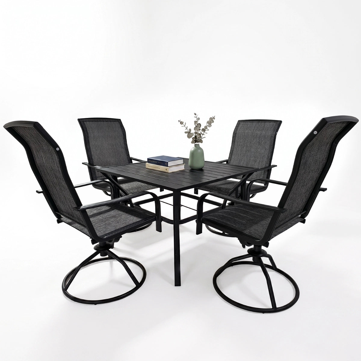 5-Piece Outdoor Patio Dining Set with Square Table & Textilene Chairs