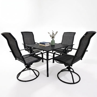 5-Piece Outdoor Patio Dining Set with Square Table & Textilene Chairs