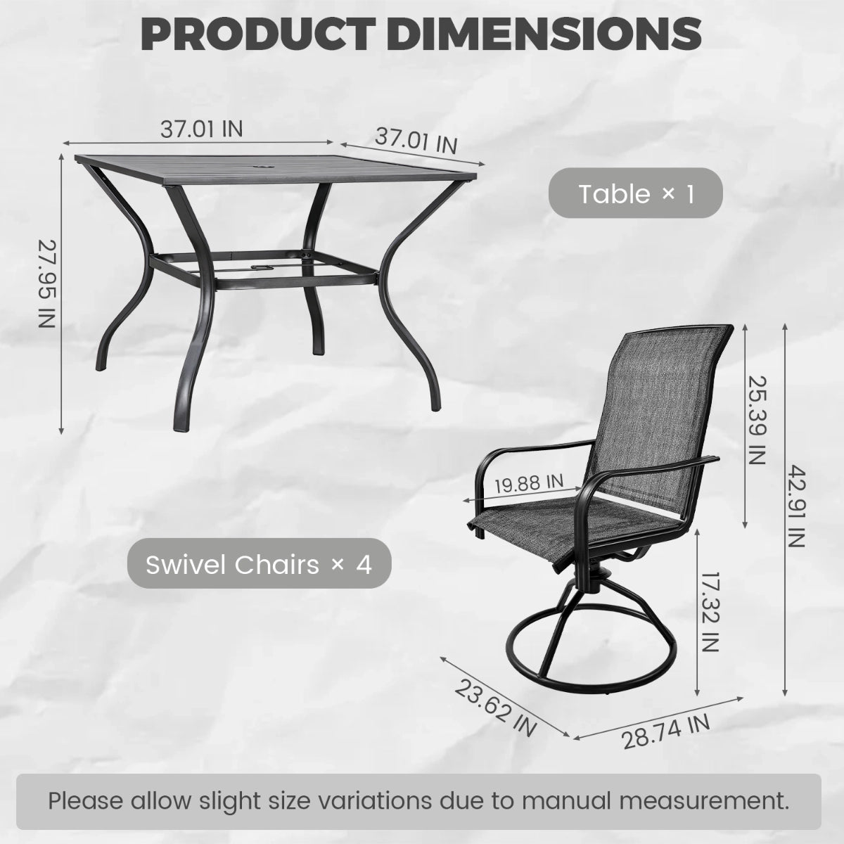 5-Piece Outdoor Patio Dining Set with Square Table & Textilene Chairs