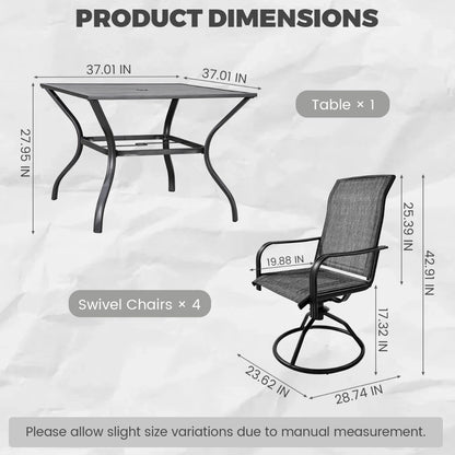 5-Piece Outdoor Patio Dining Set with Square Table & Textilene Chairs