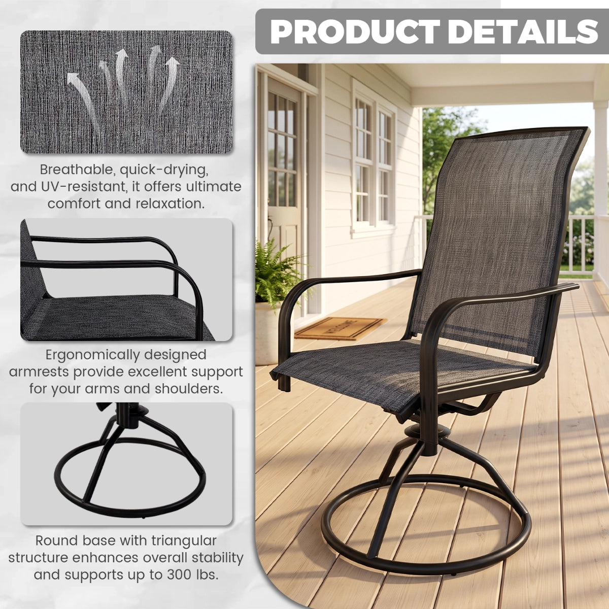 5-Piece Outdoor Patio Dining Set with Square Table & Textilene Chairs