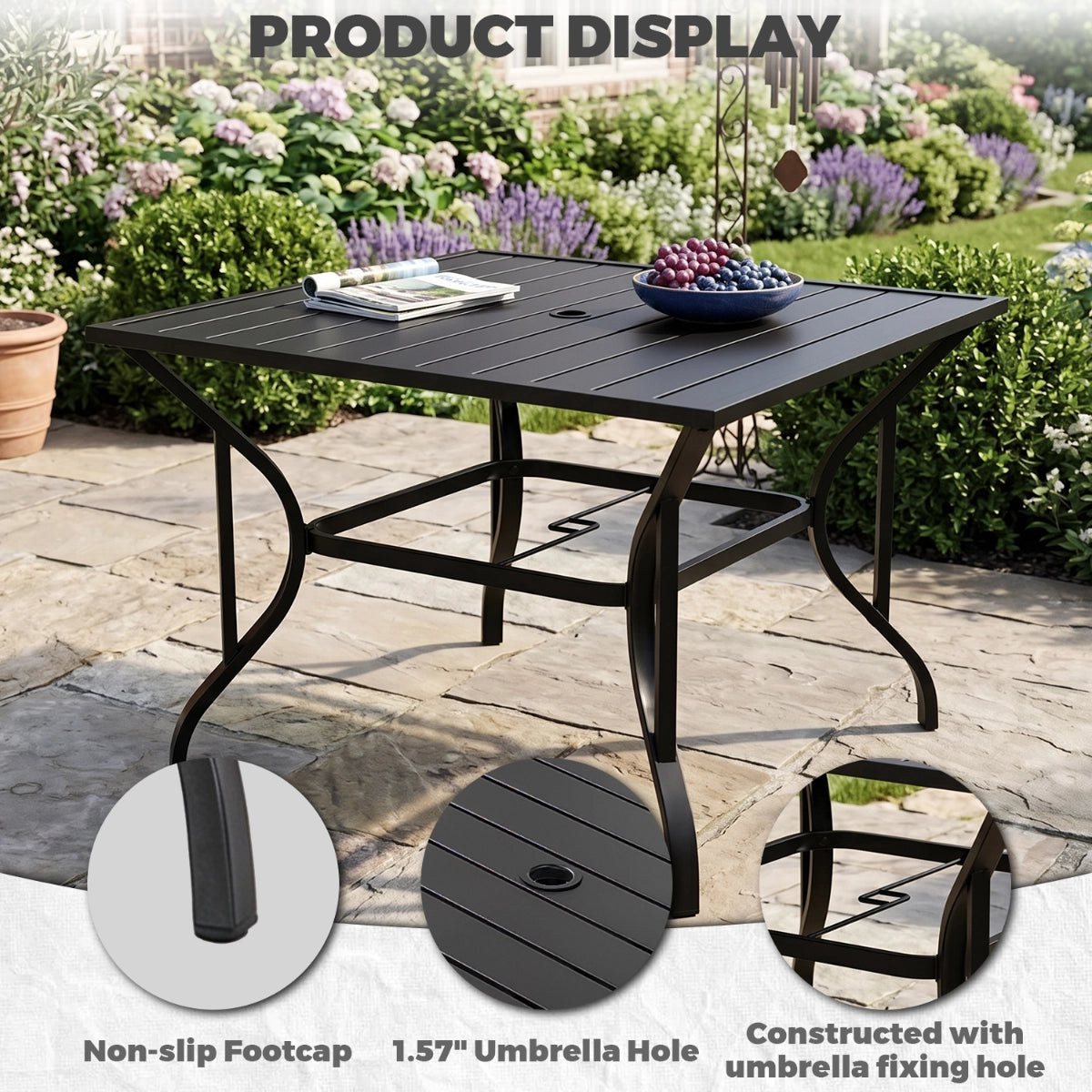 5-Piece Outdoor Patio Dining Set with Square Table & Textilene Chairs