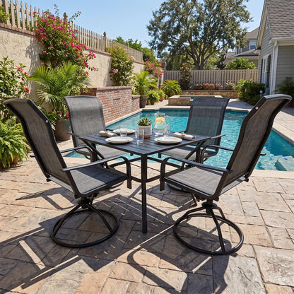 5-Piece Outdoor Patio Dining Set with Square Table & Textilene Chairs