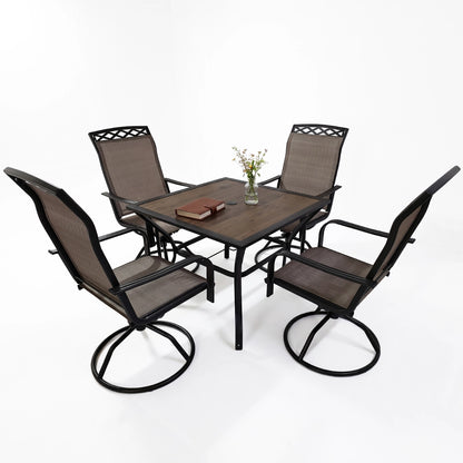 5-Piece Outdoor Patio Dining Set with Square Table & Textilene Chairs