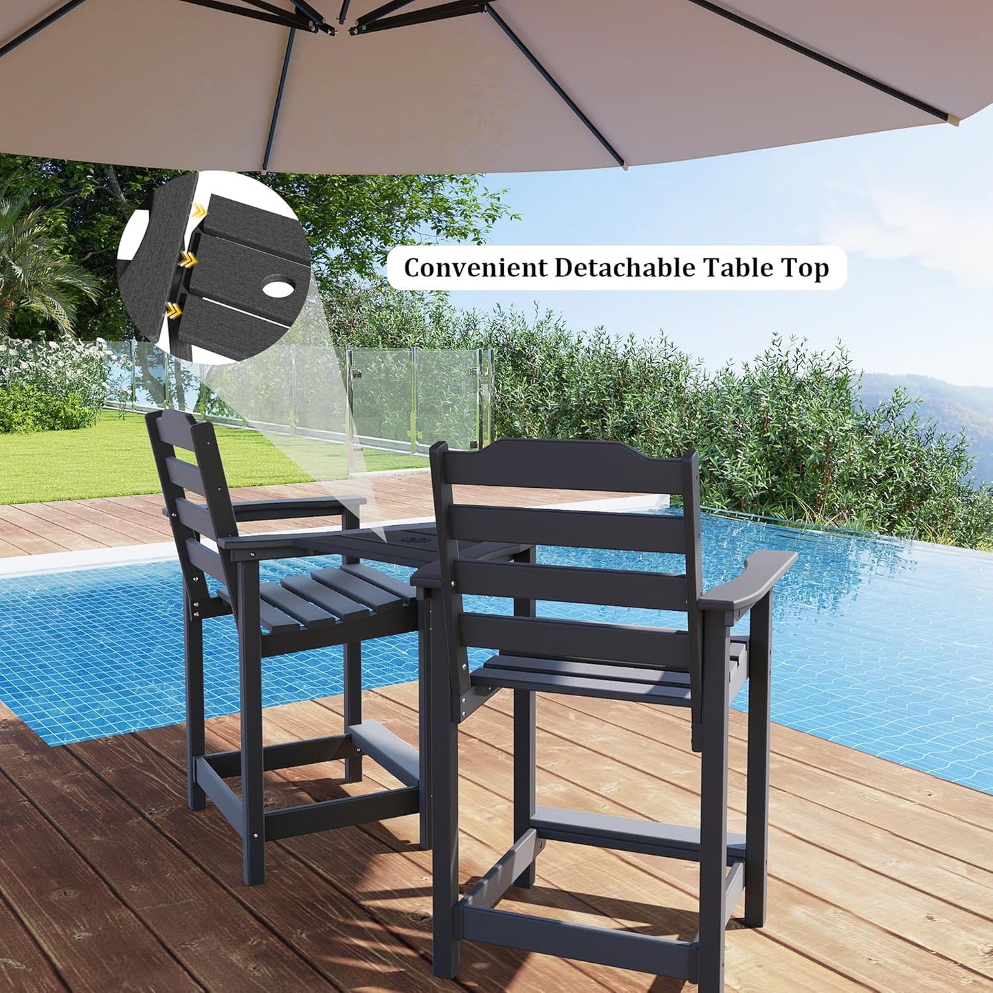 Yardgrace Tall Adirondack Chair, HDPE Bar Height Indoor&Outdoor Chair, All Weather Resistant Adirondack Outdoor Bar Stools for Balcony, Porch Kitchen, Bistro, Poolside, Backyard